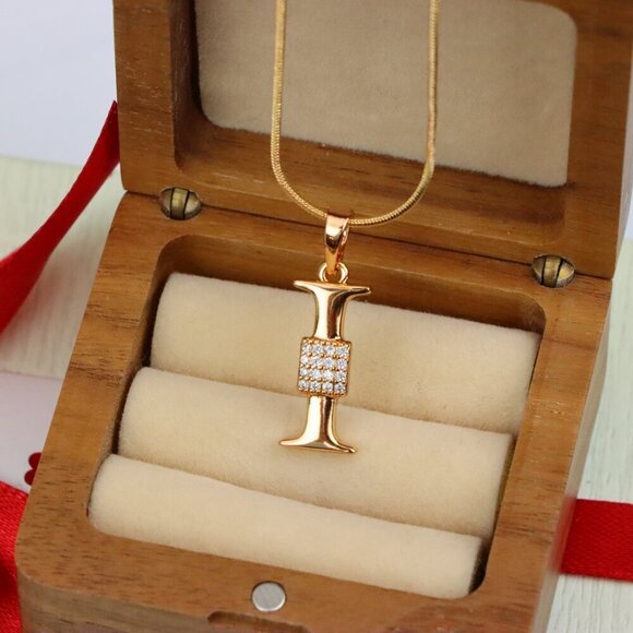 "Rose Gold I Alphabet Pendant with Crystal Accent for Women, XPPT1420 - Picture 9 of 13